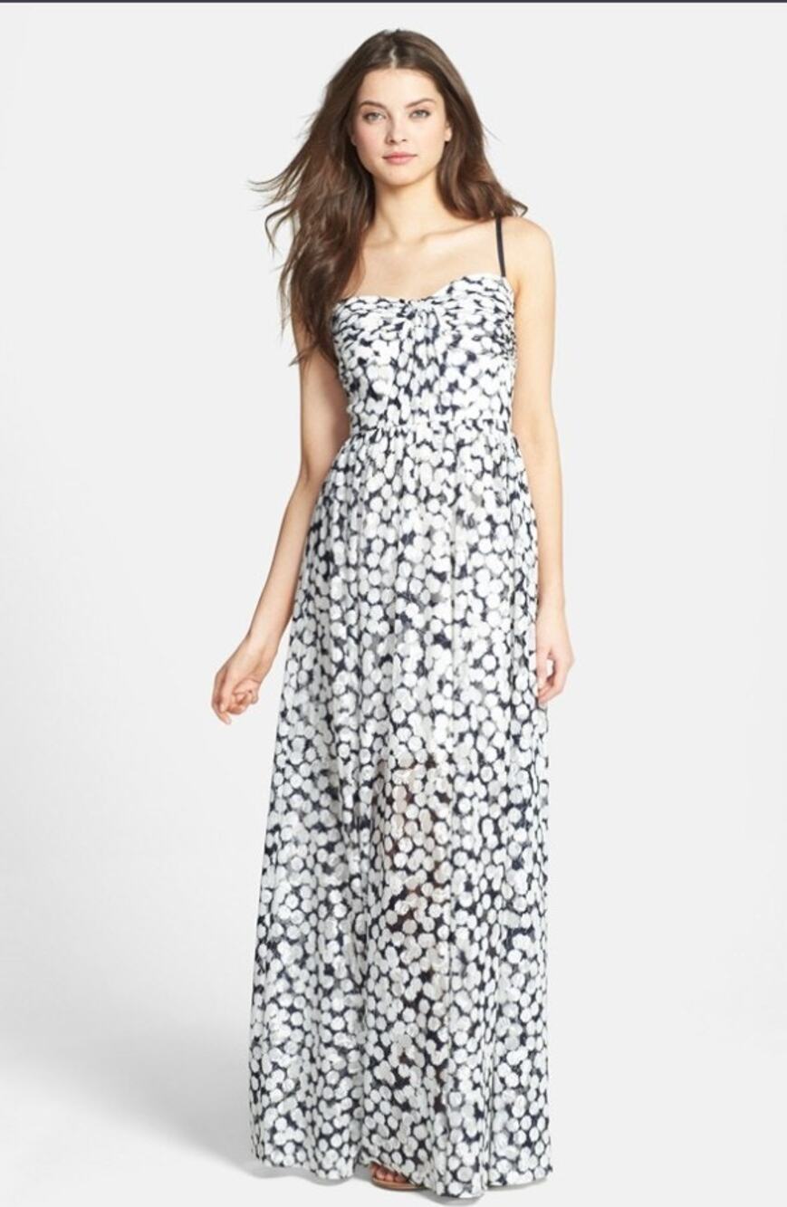 EUC Betsey Johnson White and Navy Polka Cot Lace Strapless Maxi Dress 8